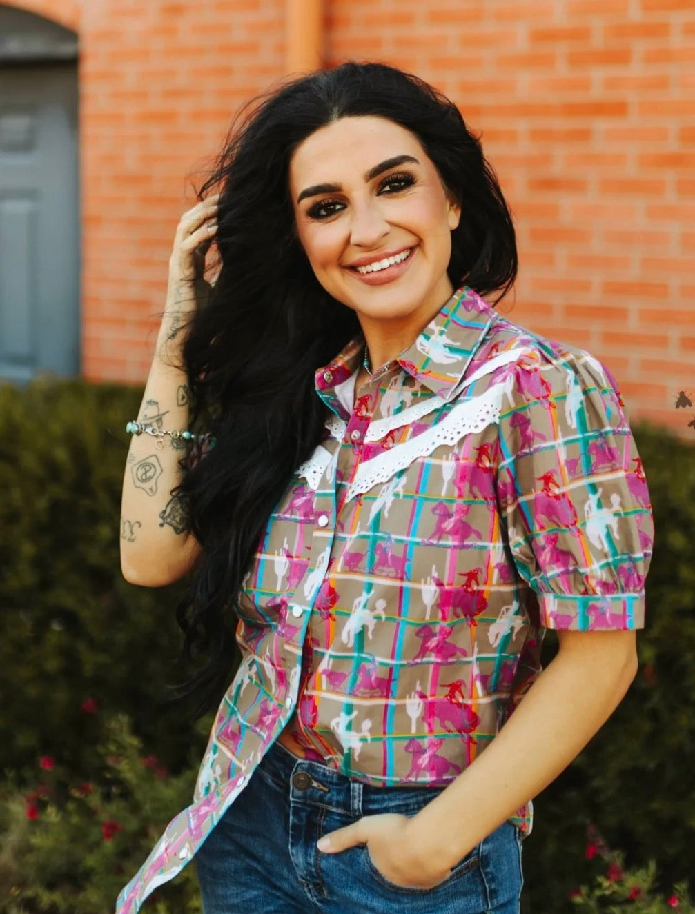 Pink Posse Plaid Lace Top