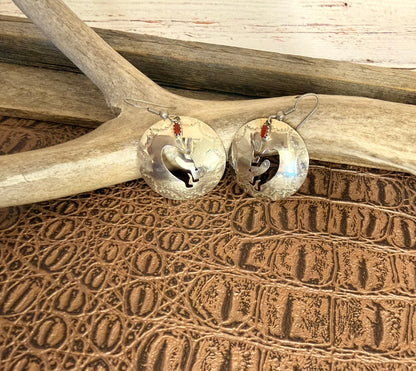Vintage Concho Kokopelli Coral Earrings