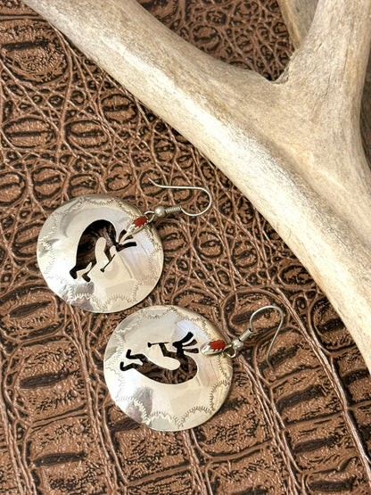Vintage Concho Kokopelli Coral Earrings
