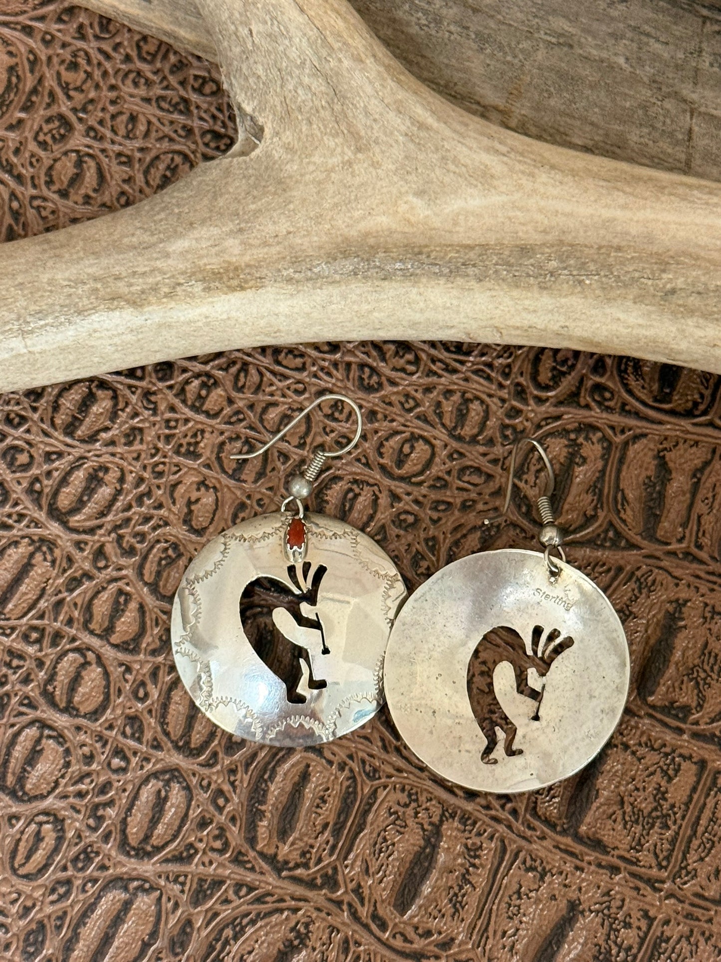Vintage Concho Kokopelli Coral Earrings