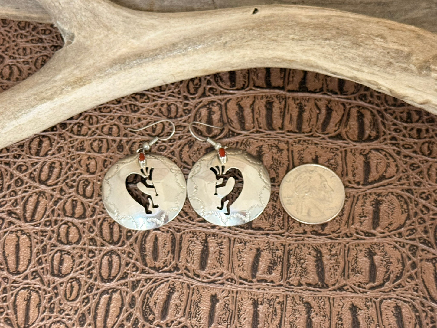 Vintage Concho Kokopelli Coral Earrings