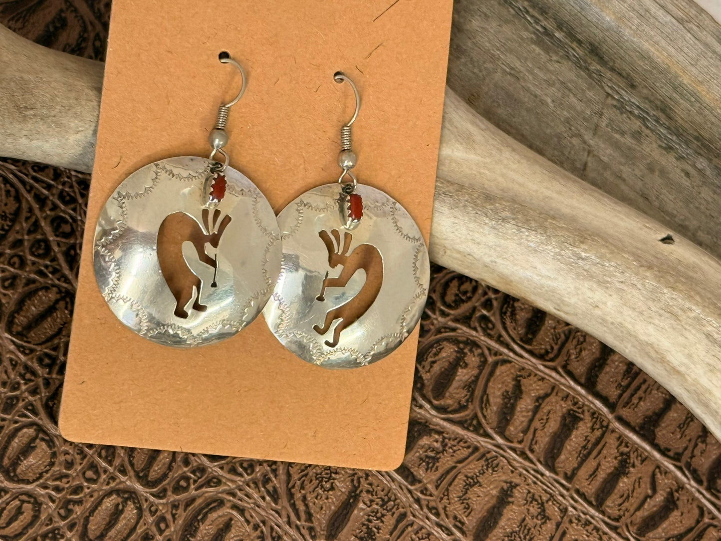 Vintage Concho Kokopelli Coral Earrings