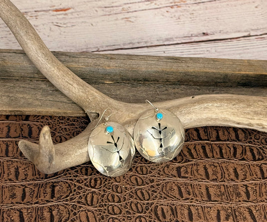 Vintage Concho Kokopelli Turquoise Earrings