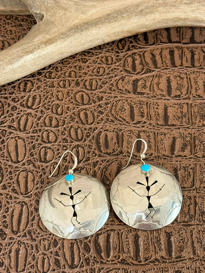 Vintage Concho Kokopelli Turquoise Earrings