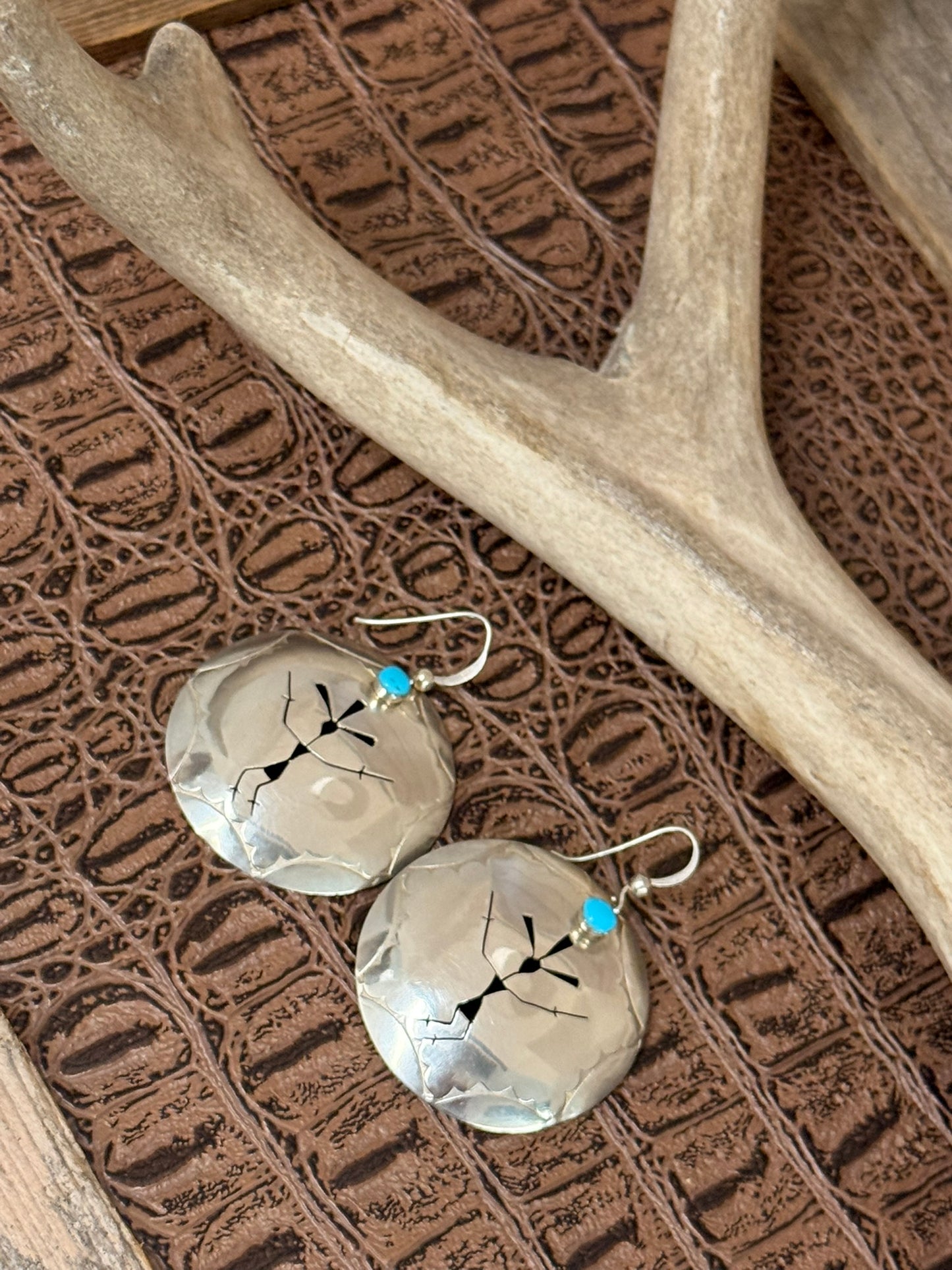 Vintage Concho Kokopelli Turquoise Earrings