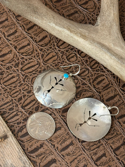 Vintage Concho Kokopelli Turquoise Earrings