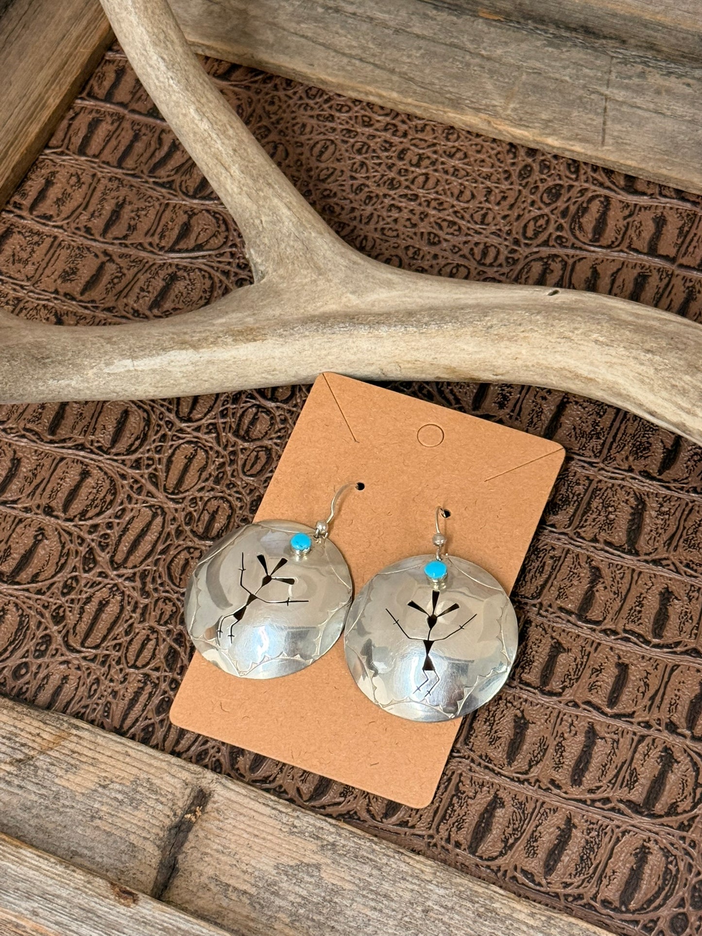 Vintage Concho Kokopelli Turquoise Earrings