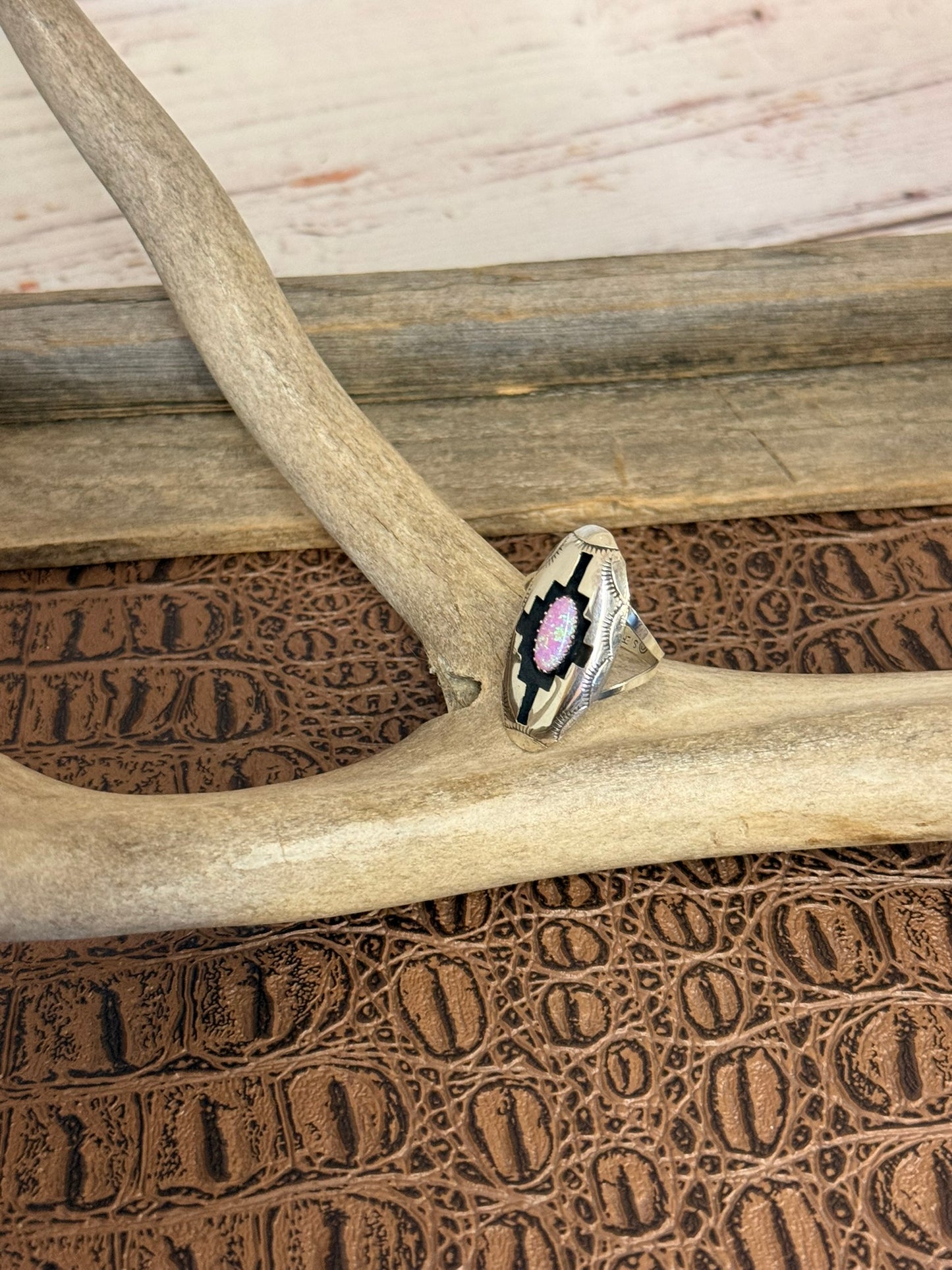 Pink Opal Shadowbox Ring Size 8.5