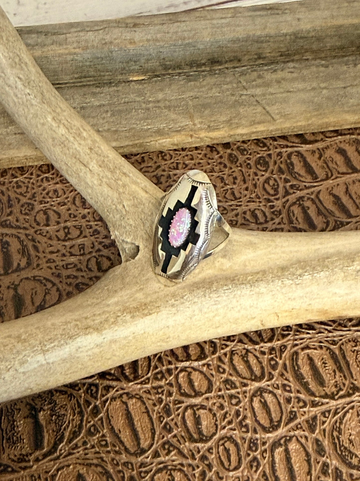Pink Opal Shadowbox Ring Size 8.5