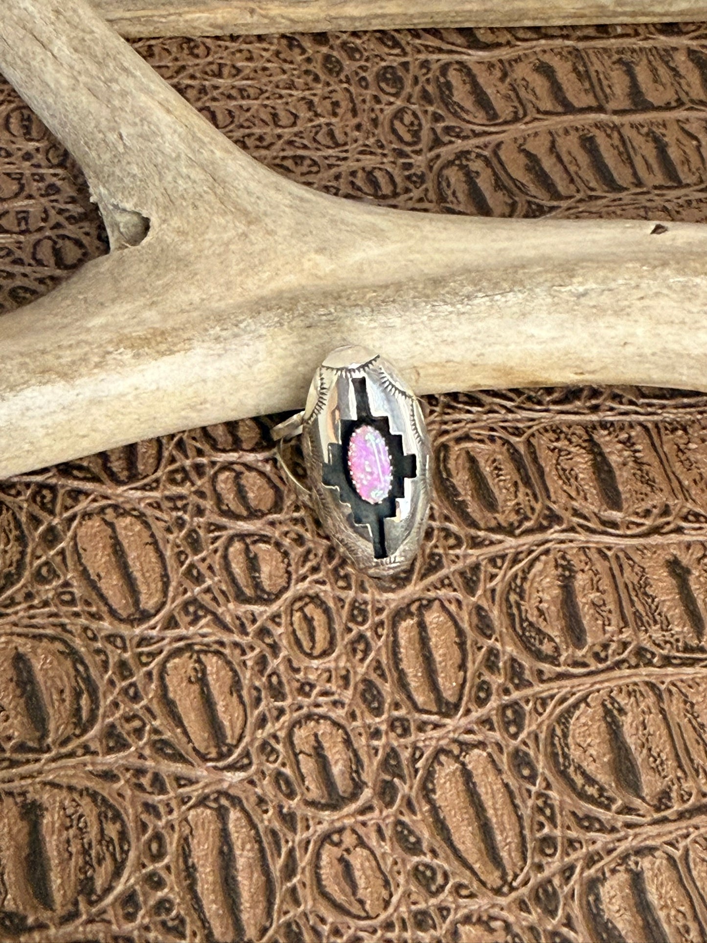 Pink Opal Shadowbox Ring Size 8.5