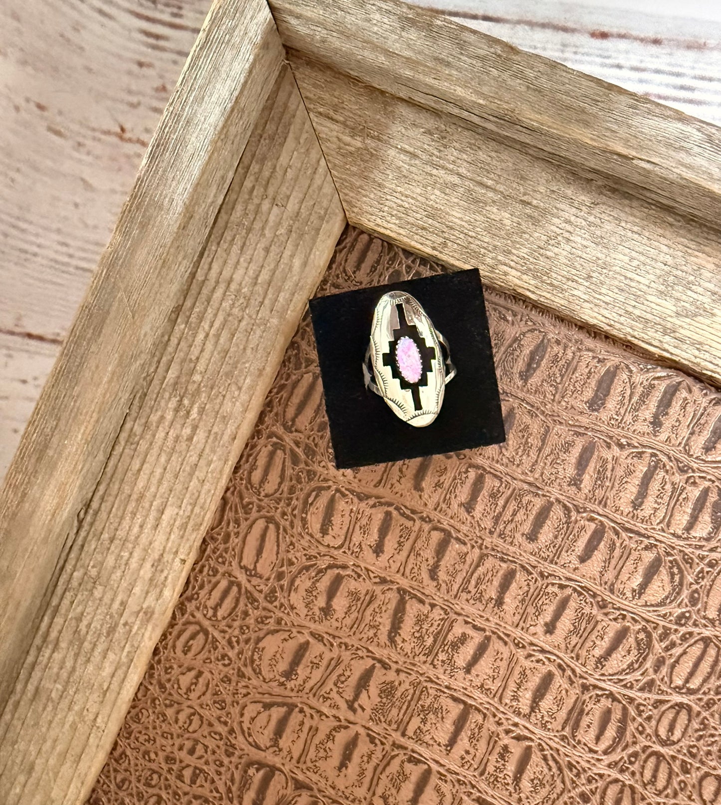 Pink Opal Shadowbox Ring Size 8.5