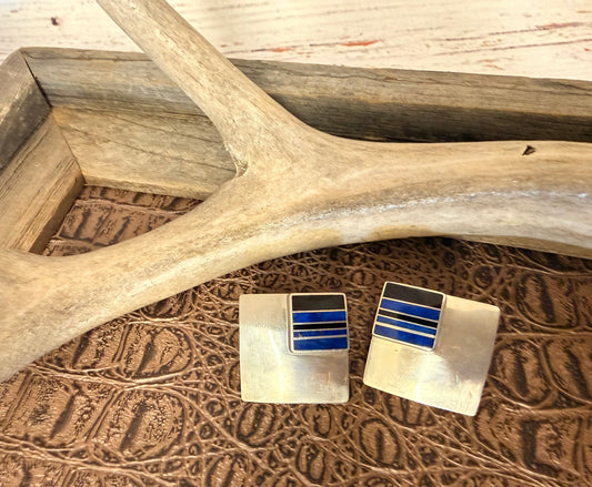 Square Inlay Lapis Earrings