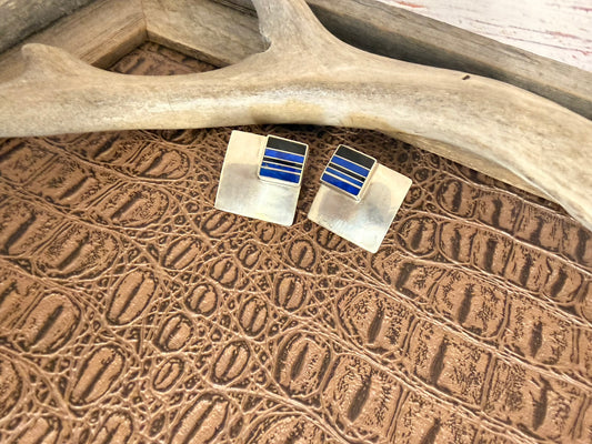 Square Inlay Lapis Earrings