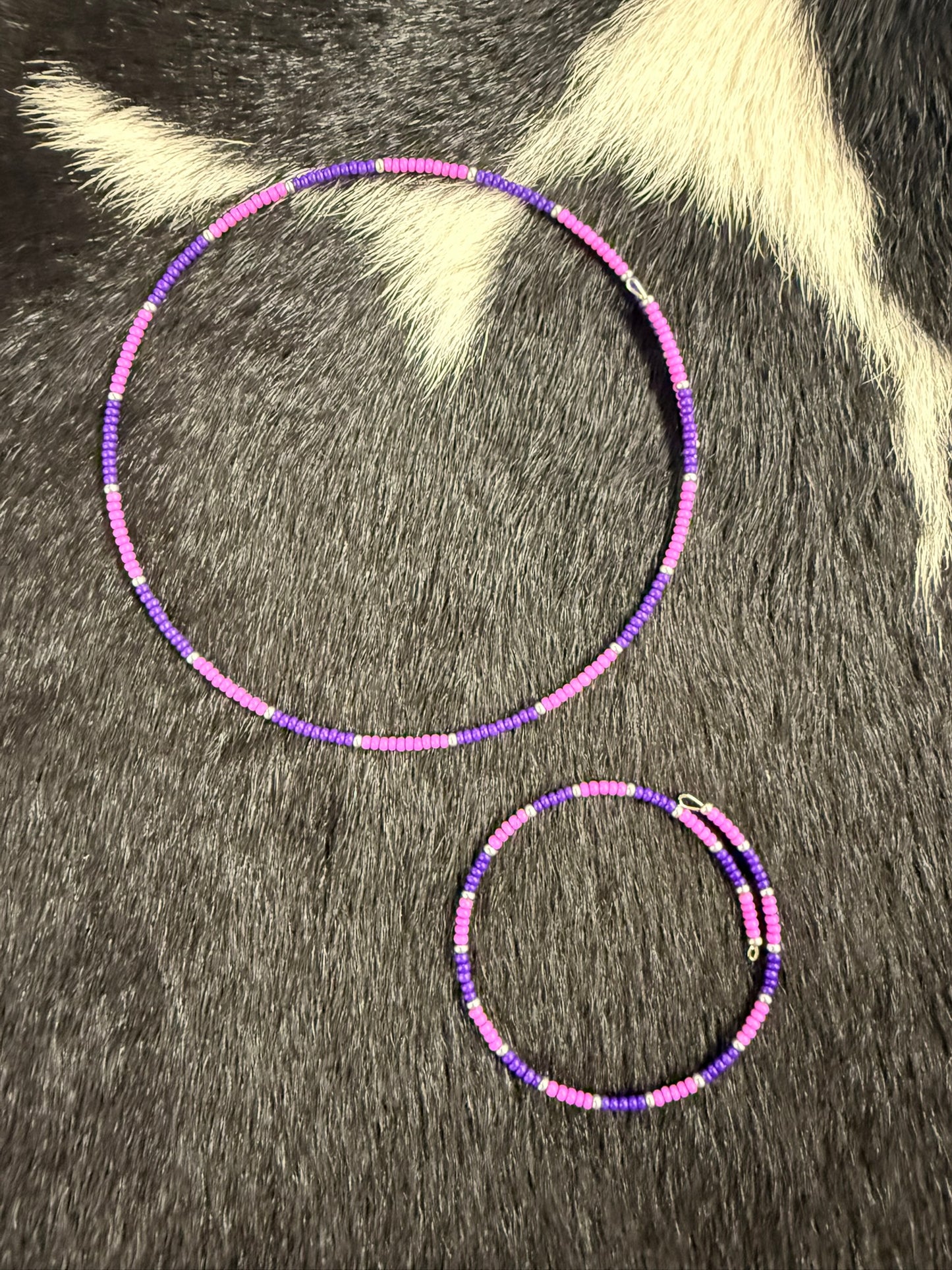 Navajo Handstrung Beaded Choker and Matching Bracelet Purple