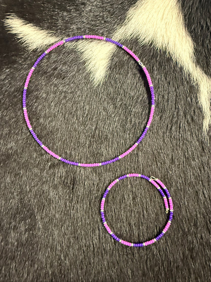 Navajo Handstrung Beaded Choker and Matching Bracelet Purple
