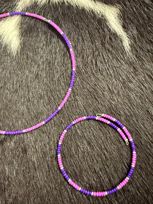 Navajo Handstrung Beaded Choker and Matching Bracelet Purple