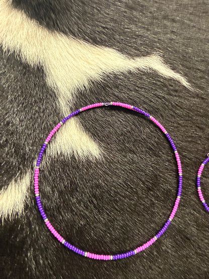 Navajo Handstrung Beaded Choker and Matching Bracelet Purple