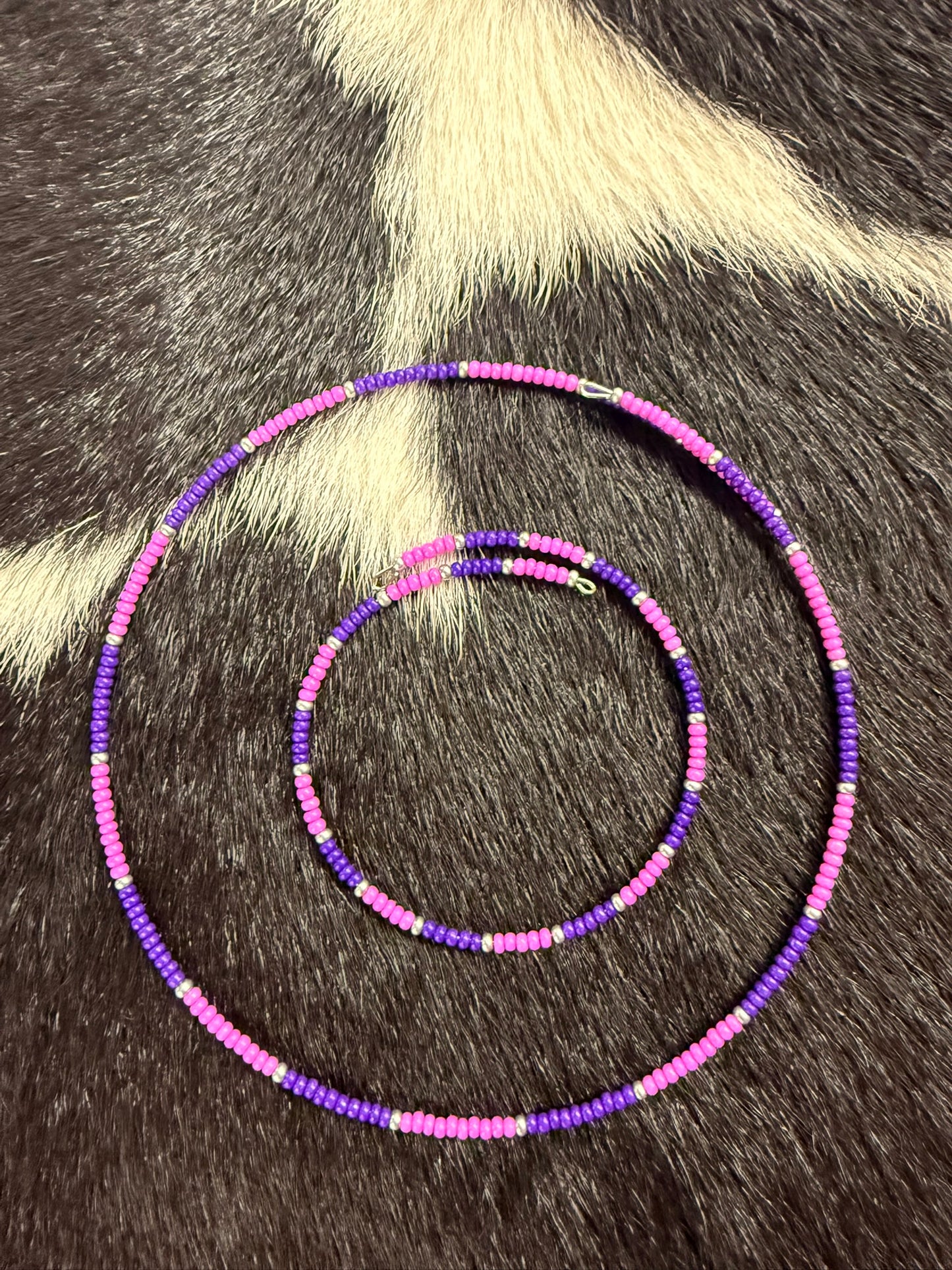 Navajo Handstrung Beaded Choker and Matching Bracelet Purple