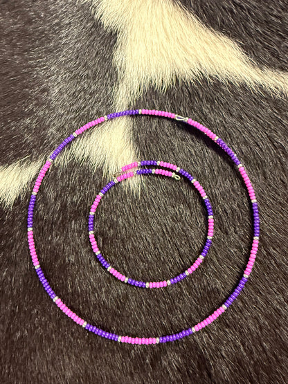 Navajo Handstrung Beaded Choker and Matching Bracelet Purple