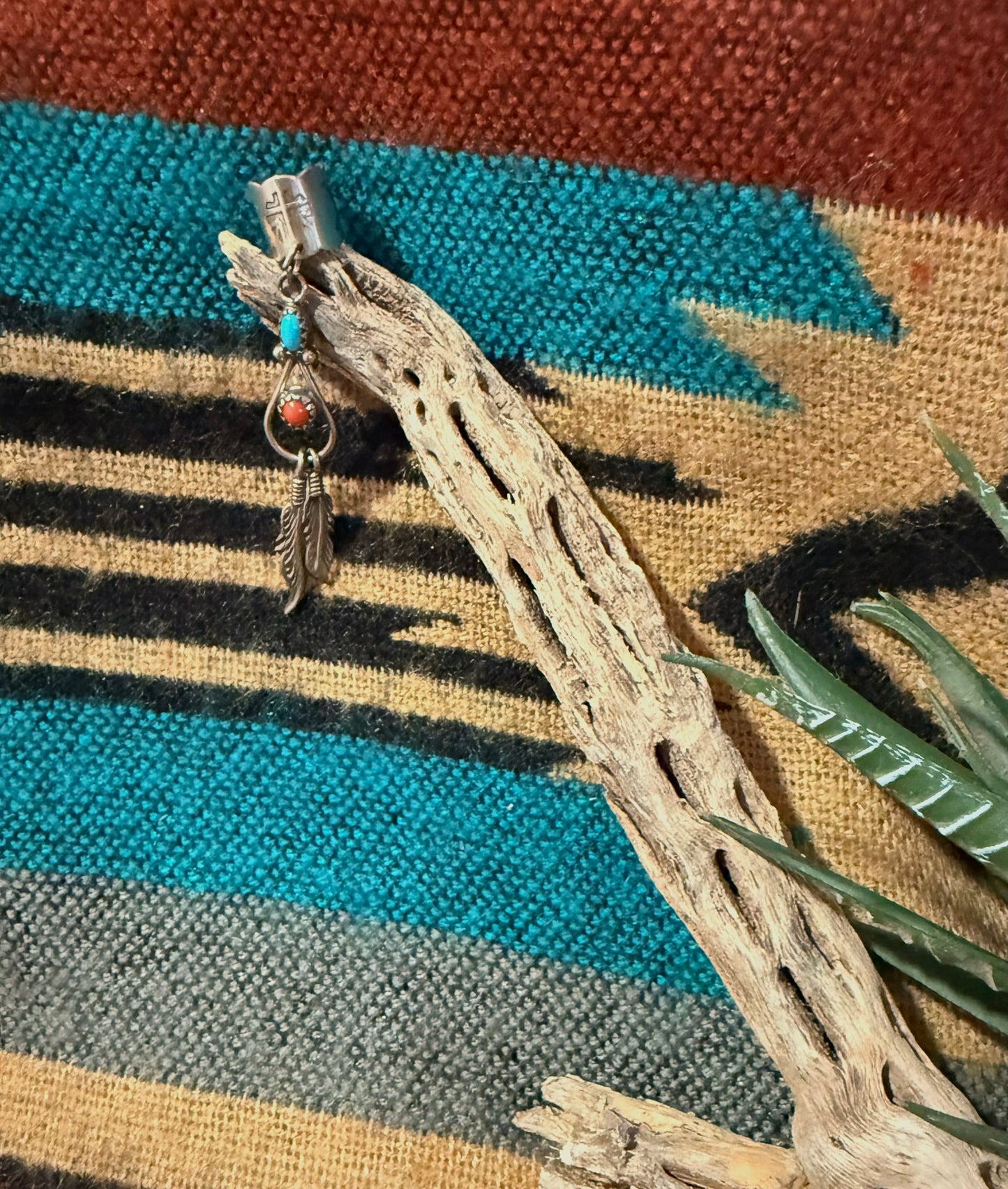 Ear Cuff Turquoise and Coral Feather