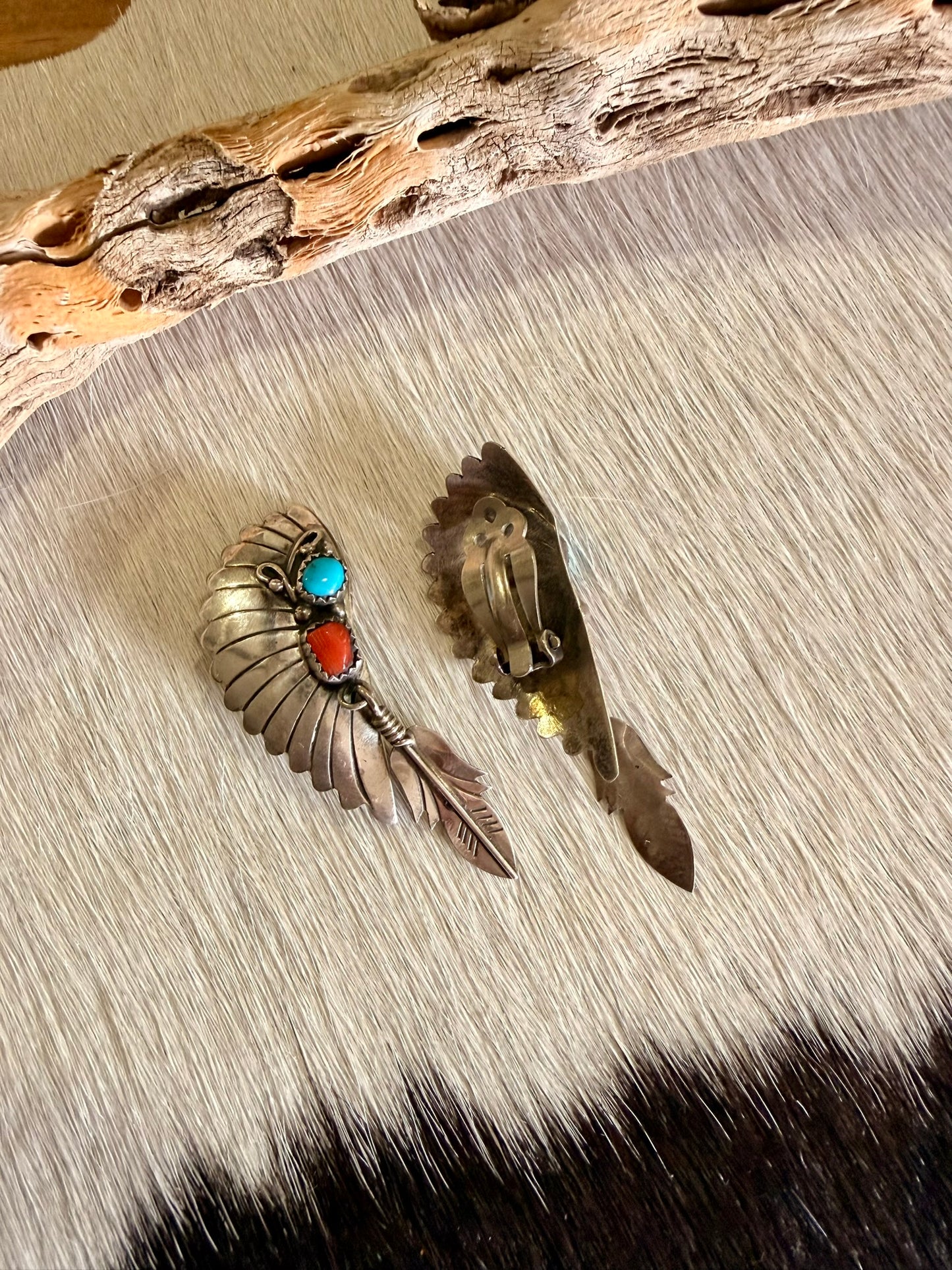 Clip On Headdress Coral and Turquoise Earrings