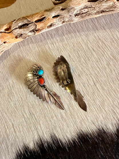 Clip On Headdress Coral and Turquoise Earrings