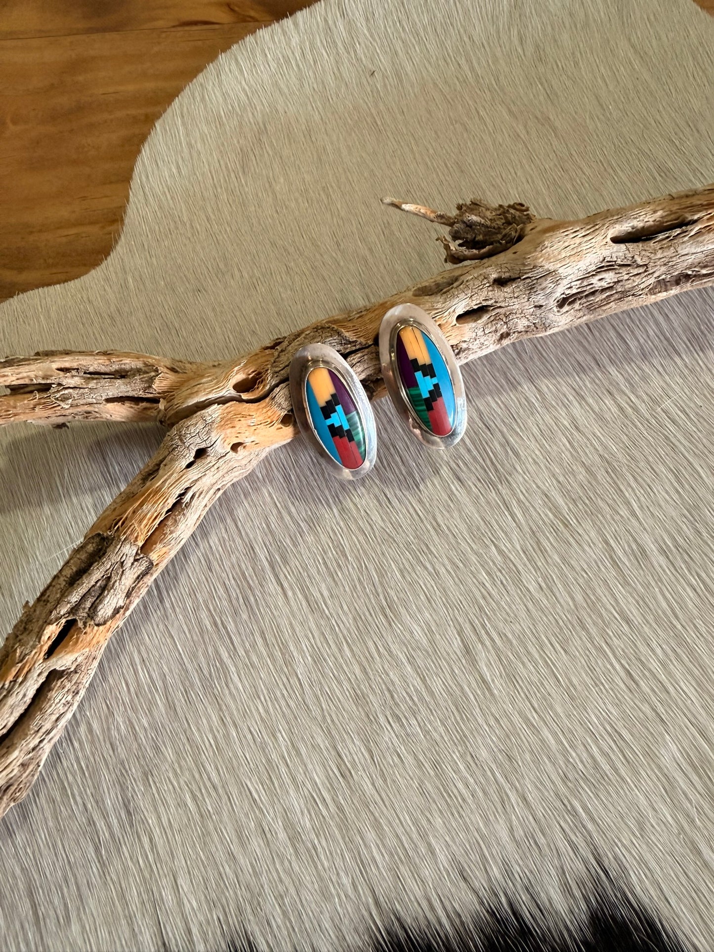 Mosiac Inlay Oval Earrings