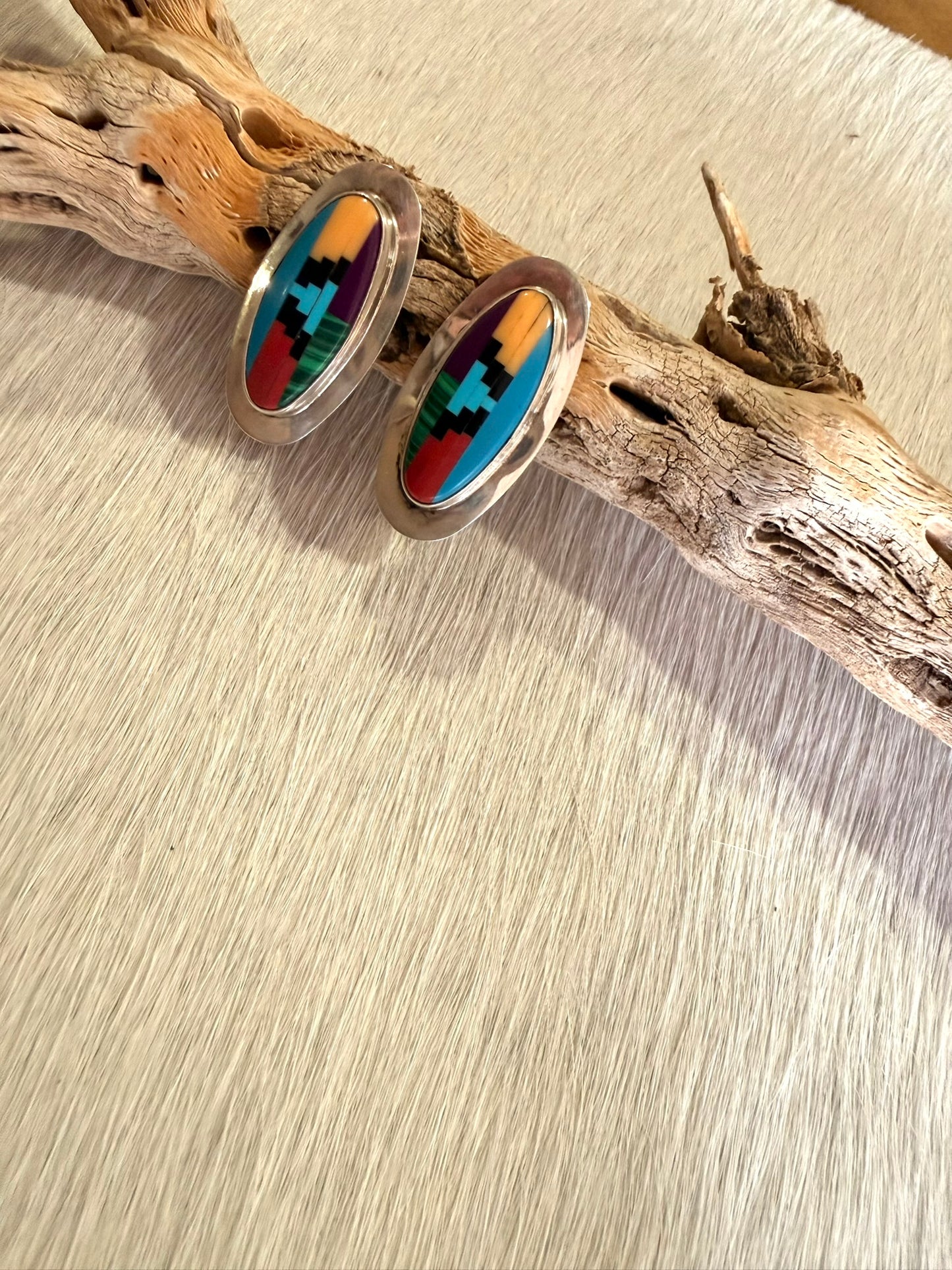 Mosiac Inlay Oval Earrings