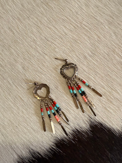 Heart Concho Beaded Dangle Earrings
