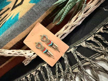 Heart Concho Beaded Dangle Earrings