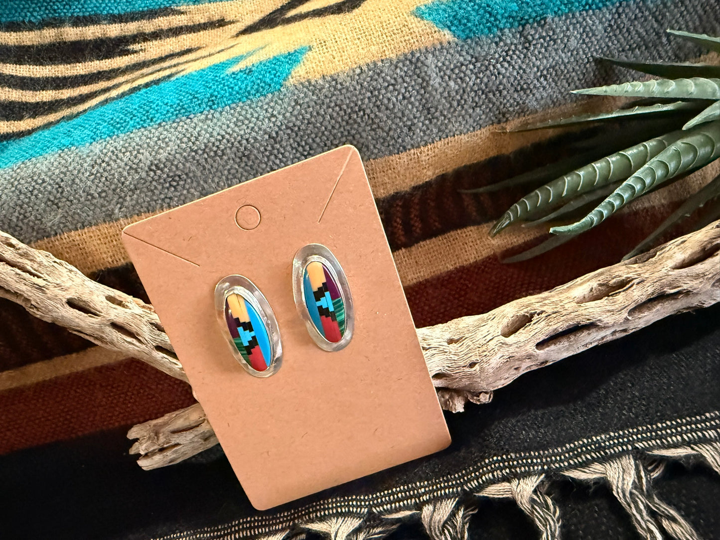 Mosiac Inlay Oval Earrings