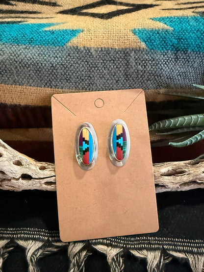 Mosiac Inlay Oval Earrings