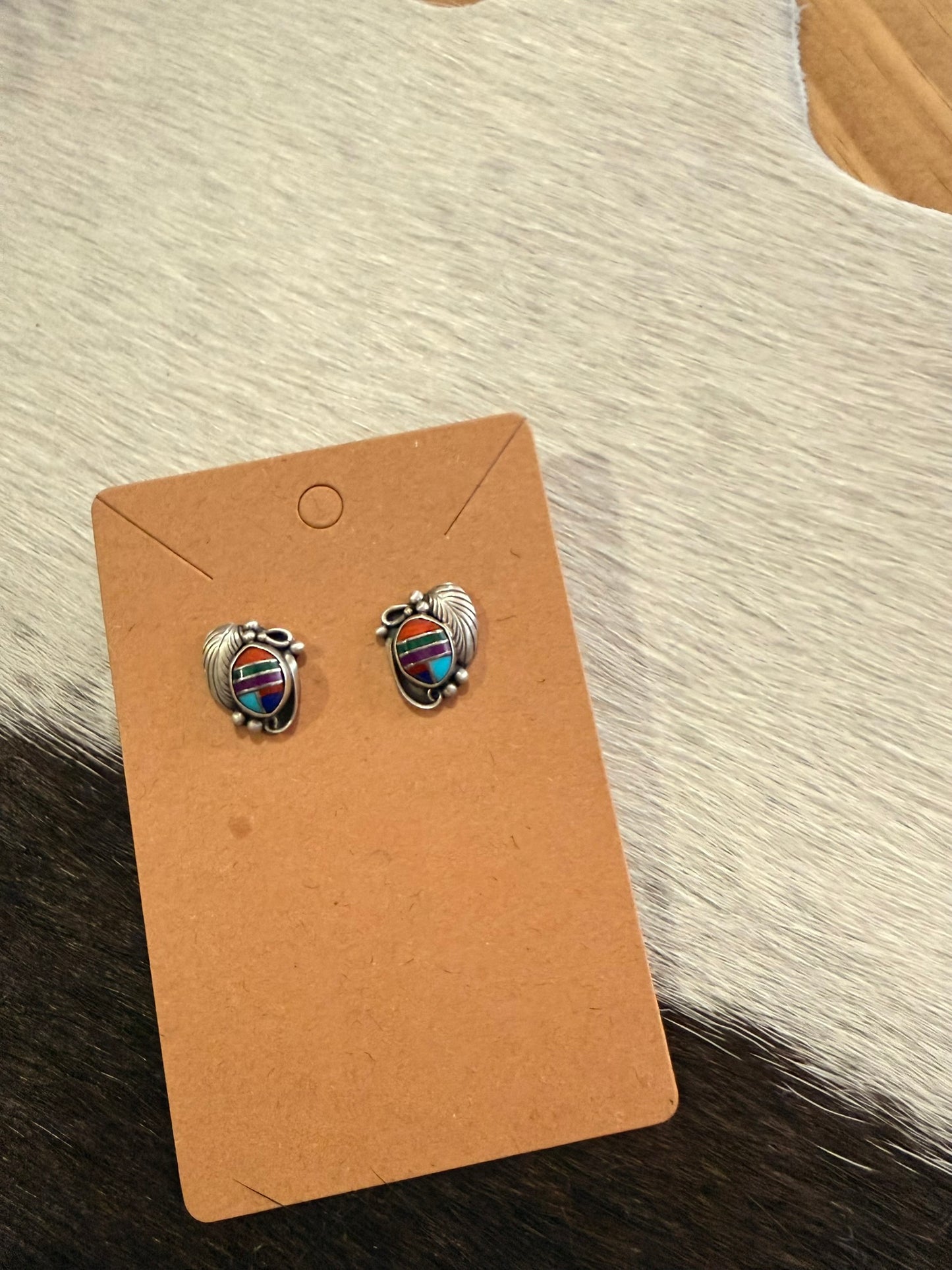 Inlay Feather Stud Earrings