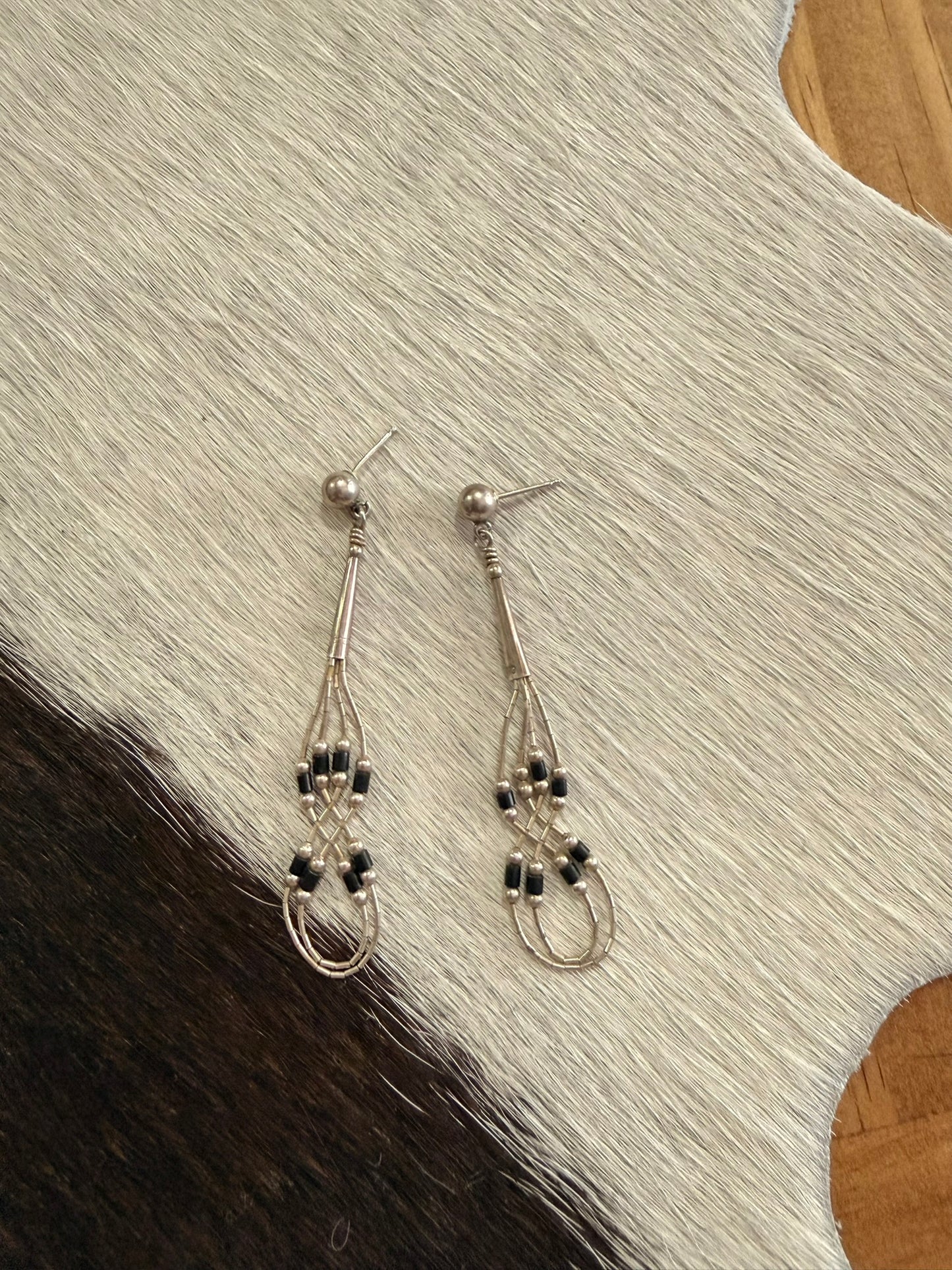 Small Liquid Silver and Black Onyx Beaded Earrings