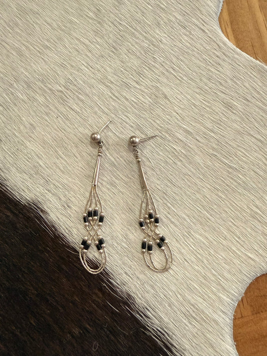 Small Liquid Silver and Black Onyx Beaded Earrings