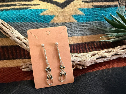 Small Liquid Silver and Black Onyx Beaded Earrings