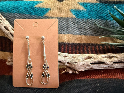 Small Liquid Silver and Black Onyx Beaded Earrings