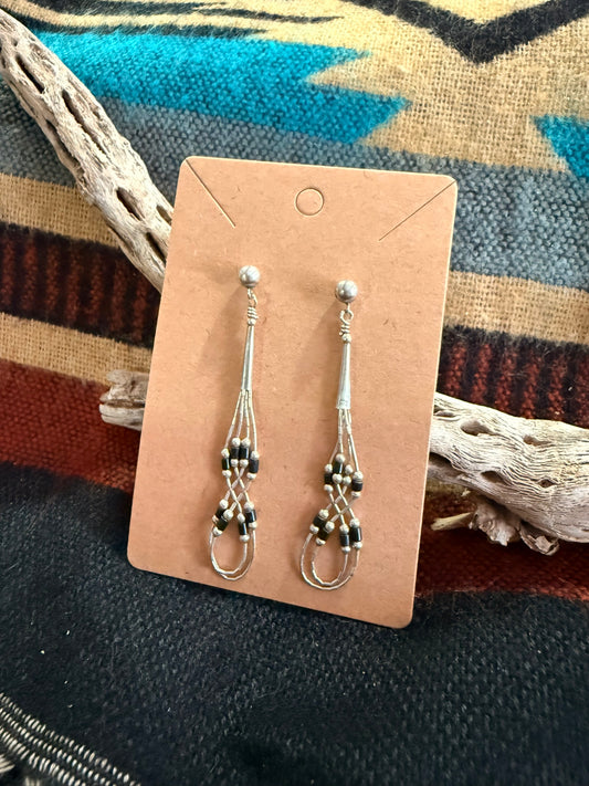 Small Liquid Silver and Black Onyx Beaded Earrings