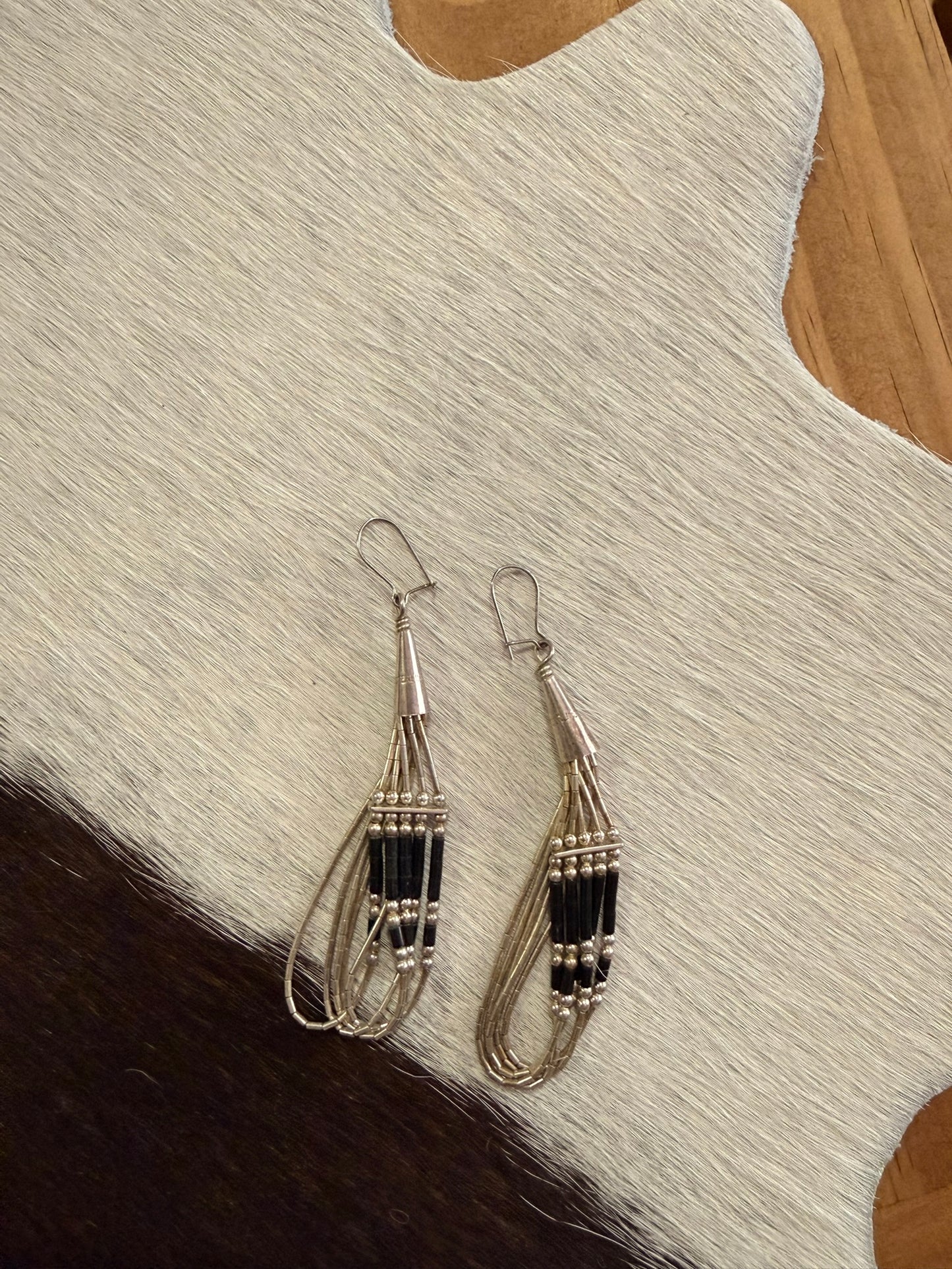 Large Liquid Silver and Black Onyx Beaded Earrings