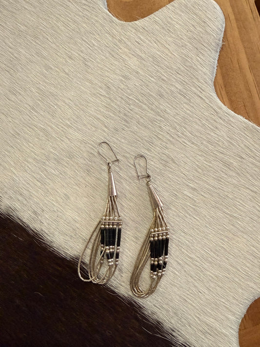 Large Liquid Silver and Black Onyx Beaded Earrings