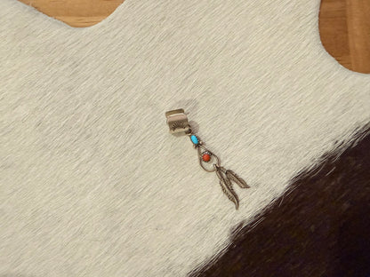 Ear Cuff Turquoise and Coral Feather
