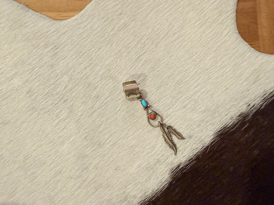Ear Cuff Turquoise and Coral Feather