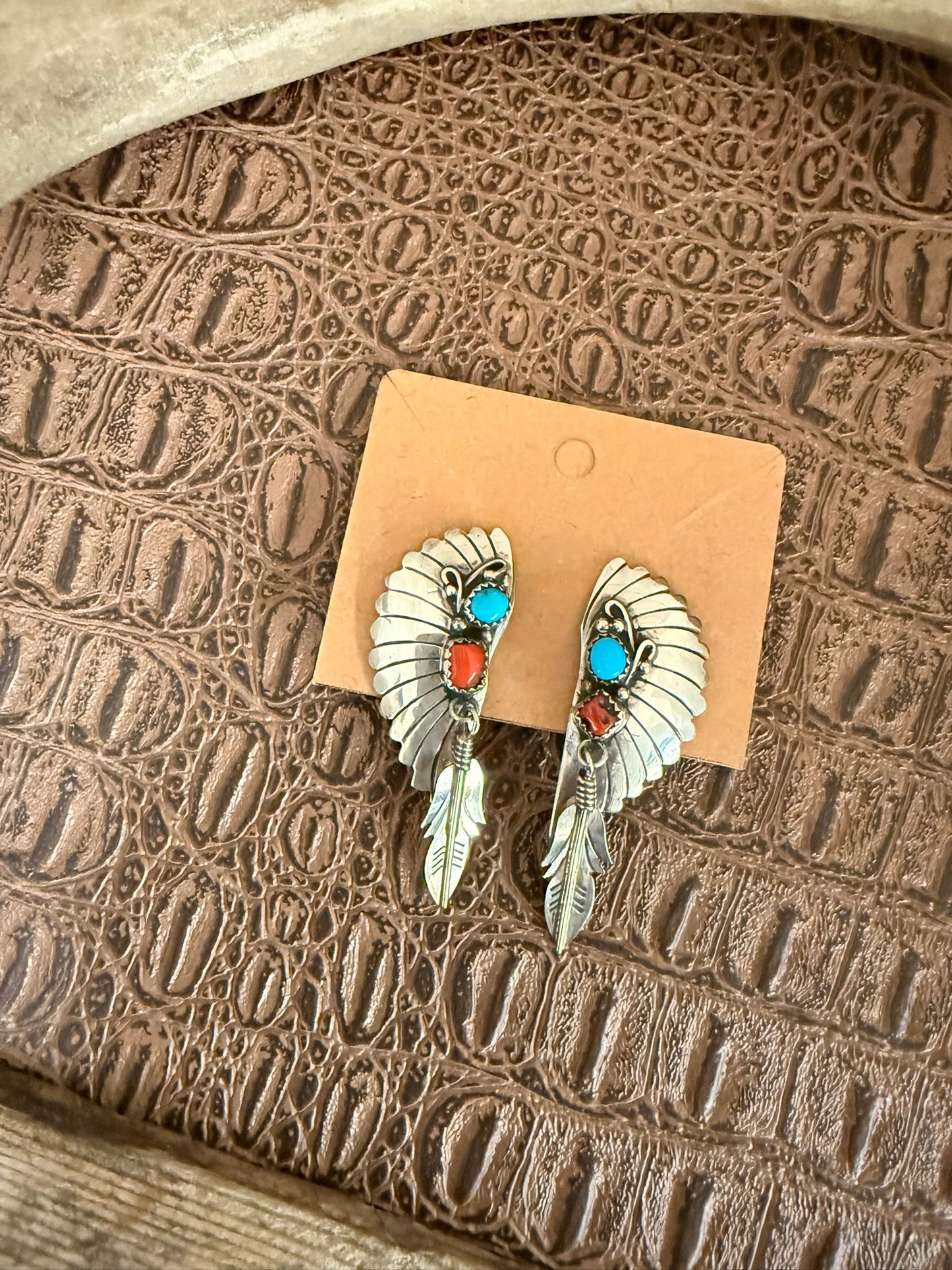 Clip On Headdress Coral and Turquoise Earrings