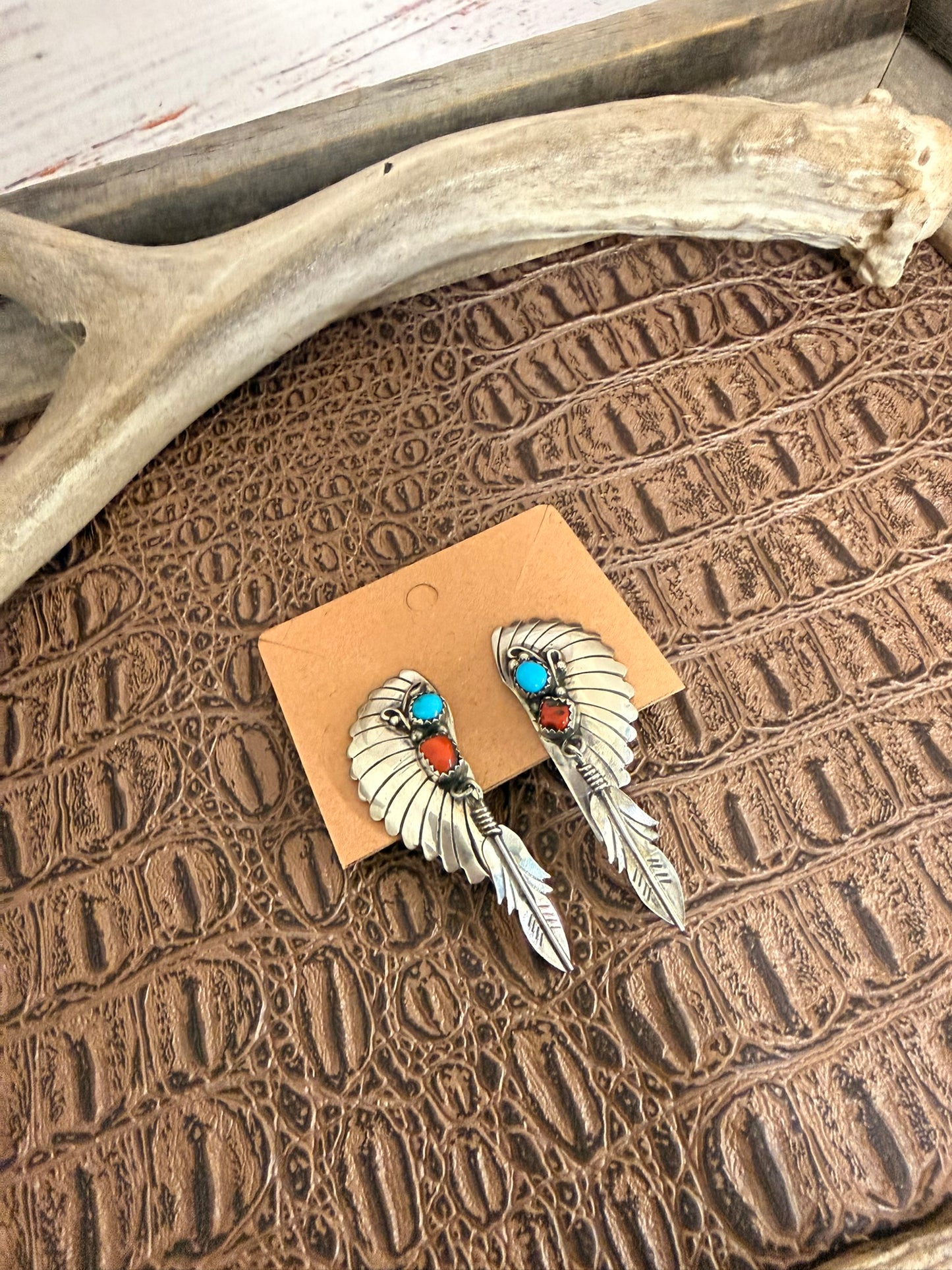 Clip On Headdress Coral and Turquoise Earrings