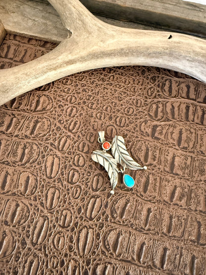 Feather Coral Turquoise Pendant