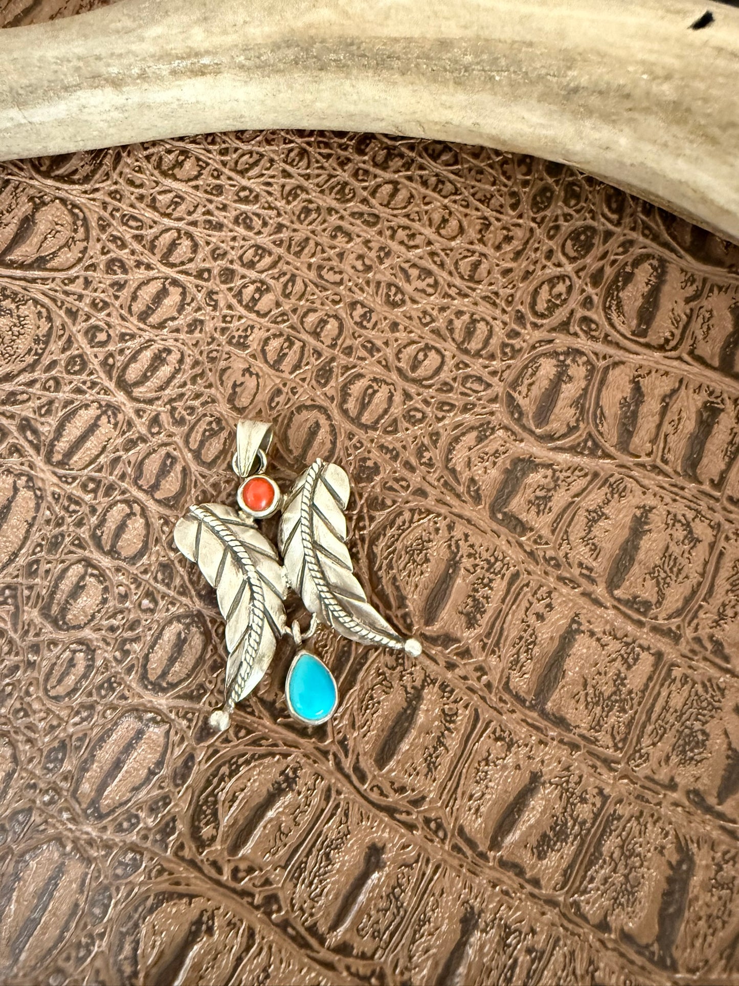 Feather Coral Turquoise Pendant