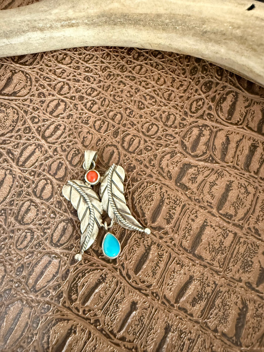 Feather Coral Turquoise Pendant