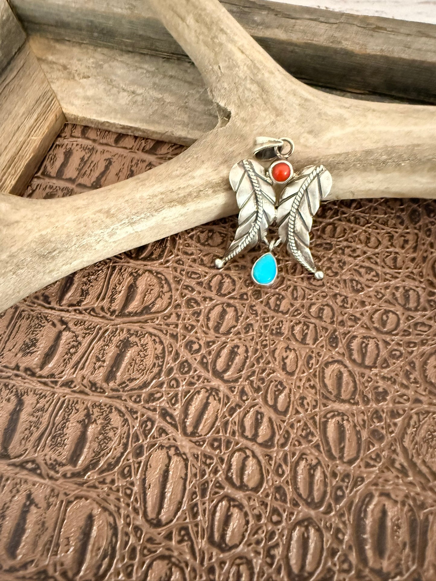 Feather Coral Turquoise Pendant