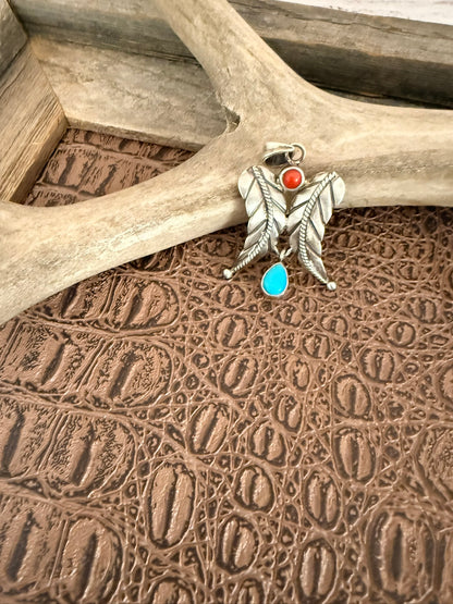 Feather Coral Turquoise Pendant