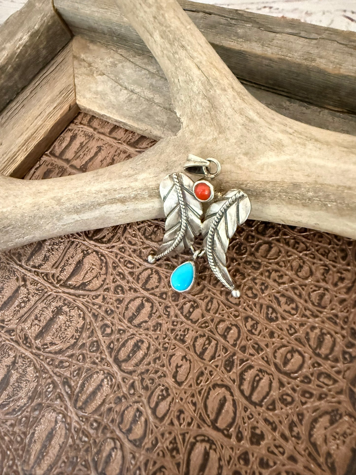 Feather Coral Turquoise Pendant